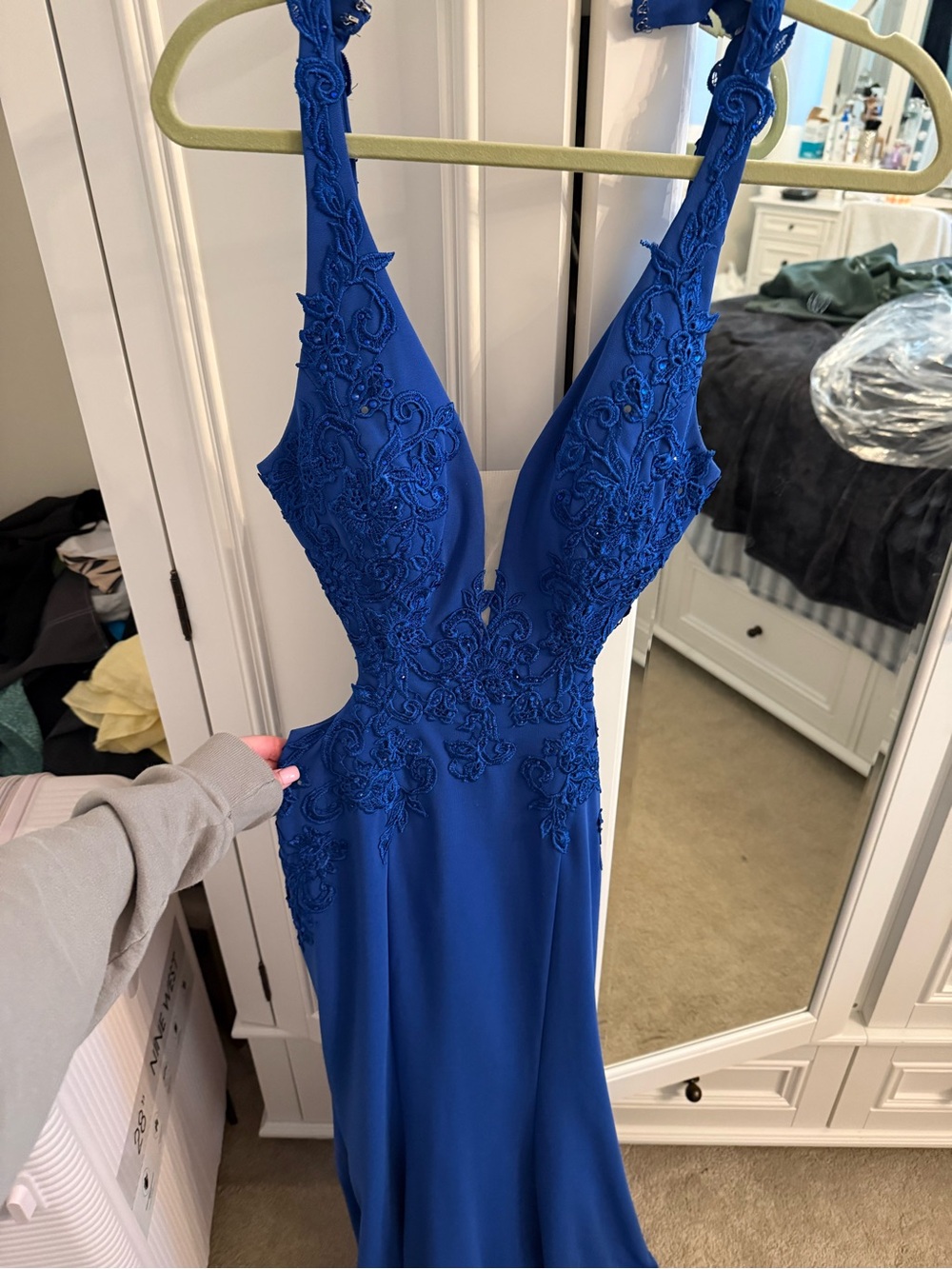 Royal Blue Plunge V-Neck Embroidered Prom Dress